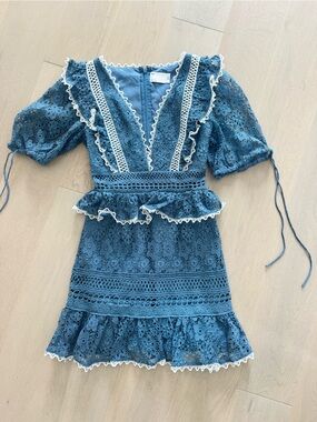 ASOS Blue Lace Mini Dress with White Trim size US 2 xs/s
